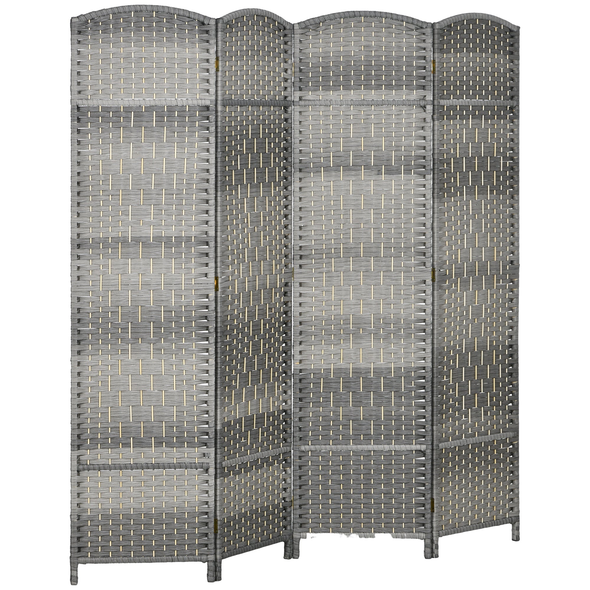 4 Panel 6' Tall Privacy Screen Freestanding Wood Partition, Mixed Gray