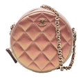 Quilted Iridescent Lambskin Round Clutch With Chain