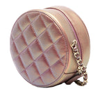 Quilted Iridescent Lambskin Round Clutch With Chain