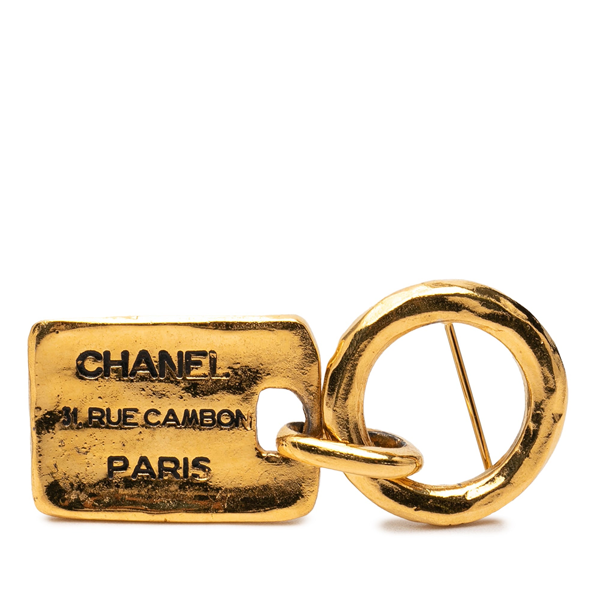 Gold Plated Rue Cambon Tag Brooch