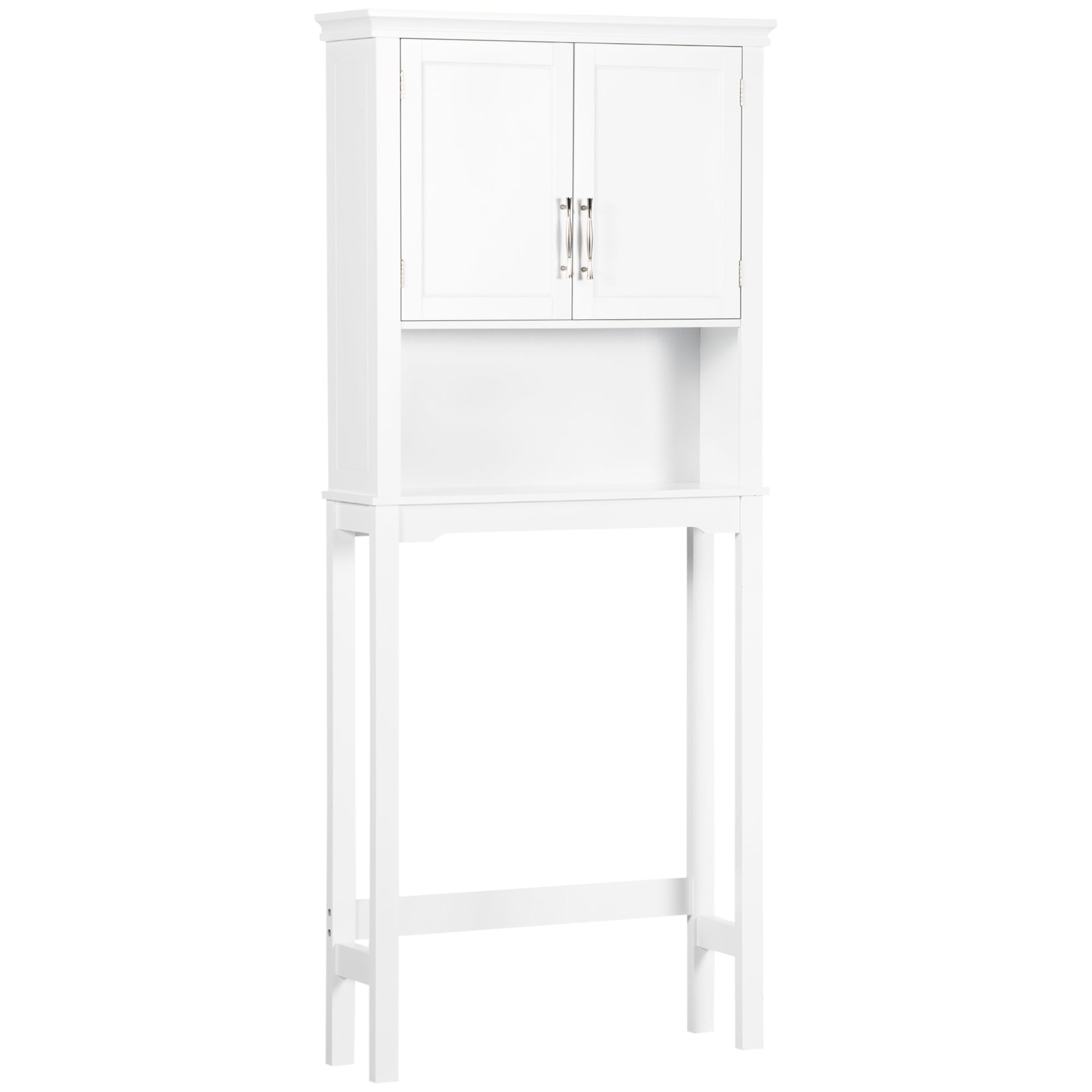 Above Toilet Storage Cabinet, Bathroom Organizer with Double Doors & Open Shelf, White