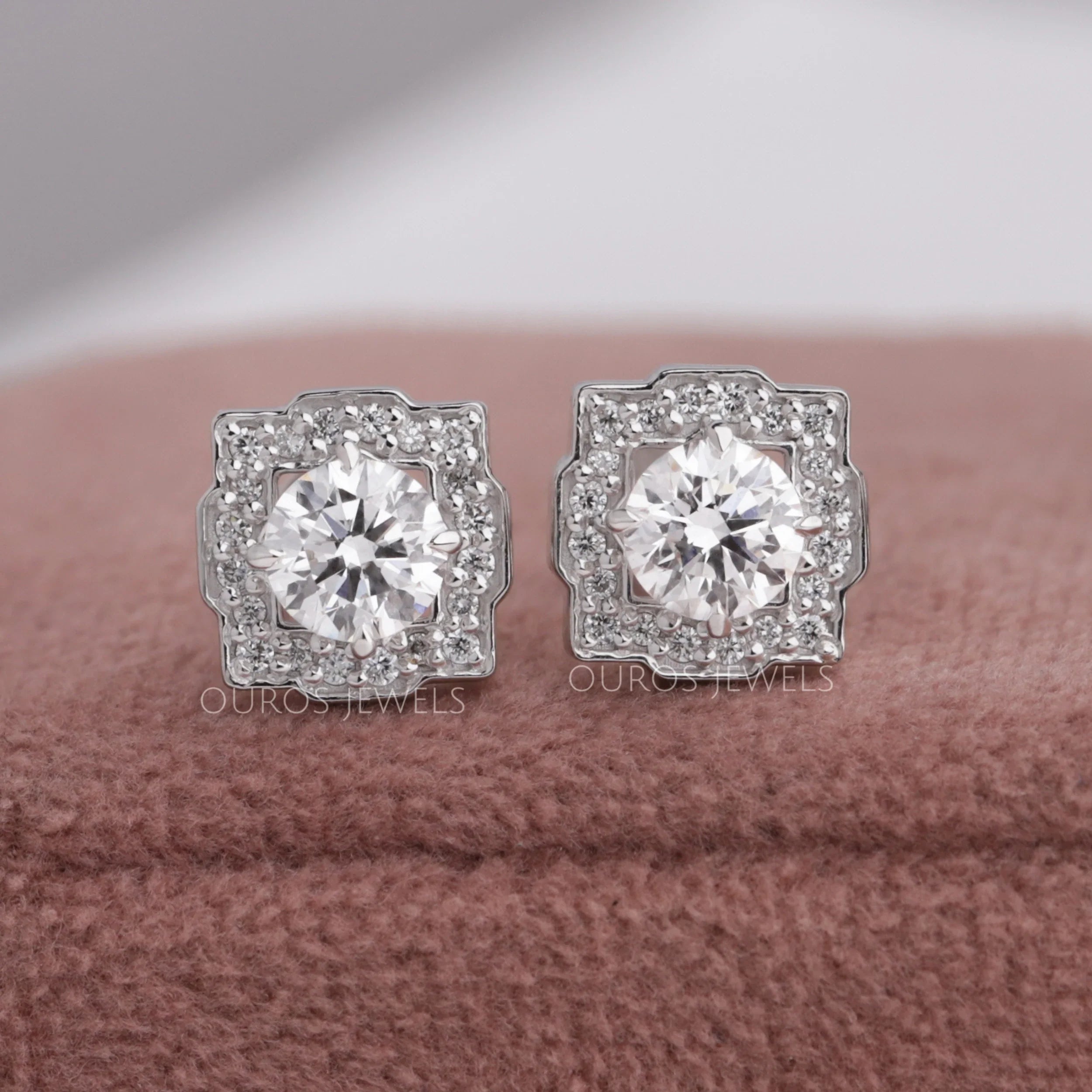 Round  Cut Lab Diamond Halo Stud Earrings