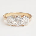 Three Stone Hexagon Cut Bezel Set Engagement Ring