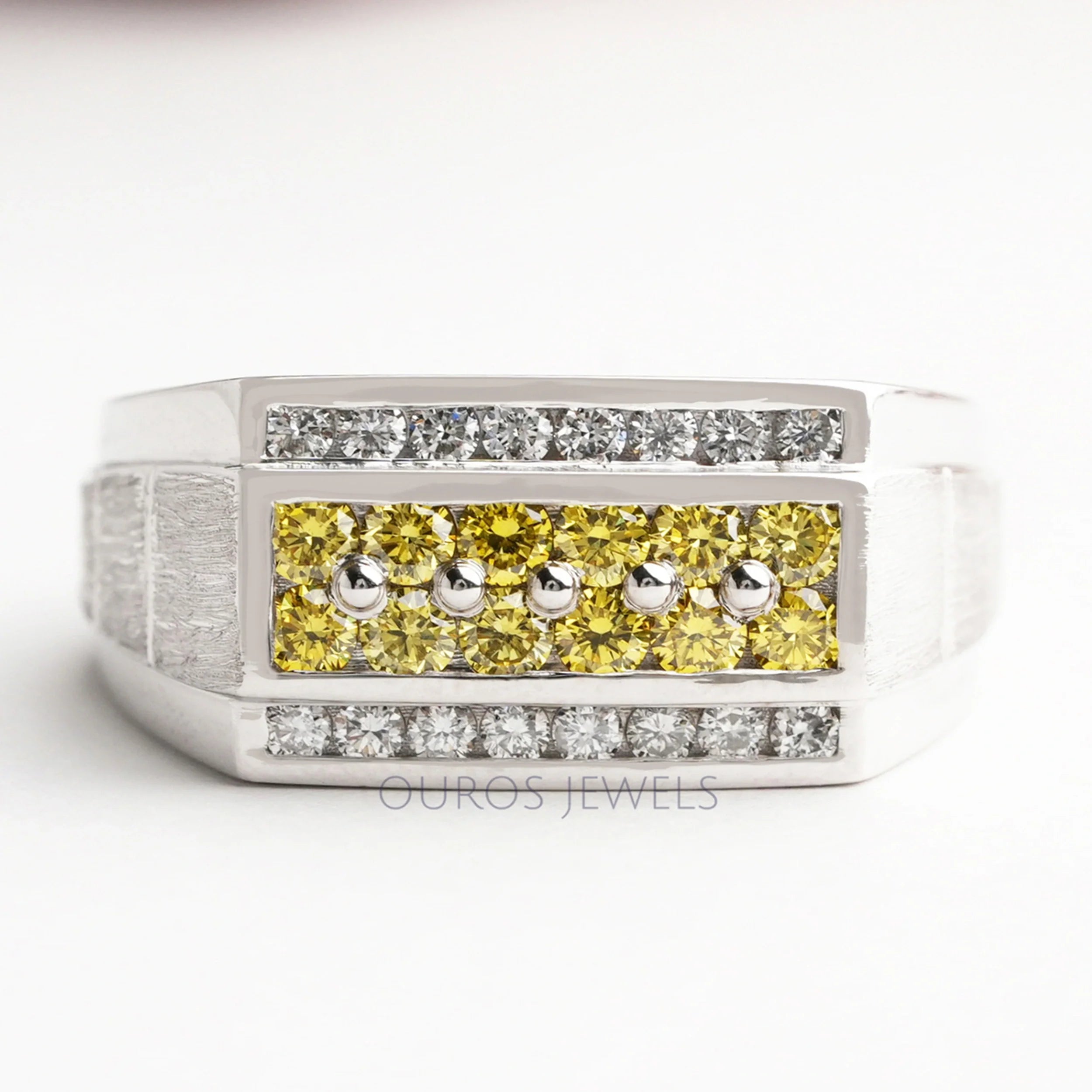 Yellow Round Cut Lab Grown Diamond  Men's Ring
