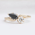 Natural Black Pear Cut Lab Grown  Diamond Two  Stone Ring