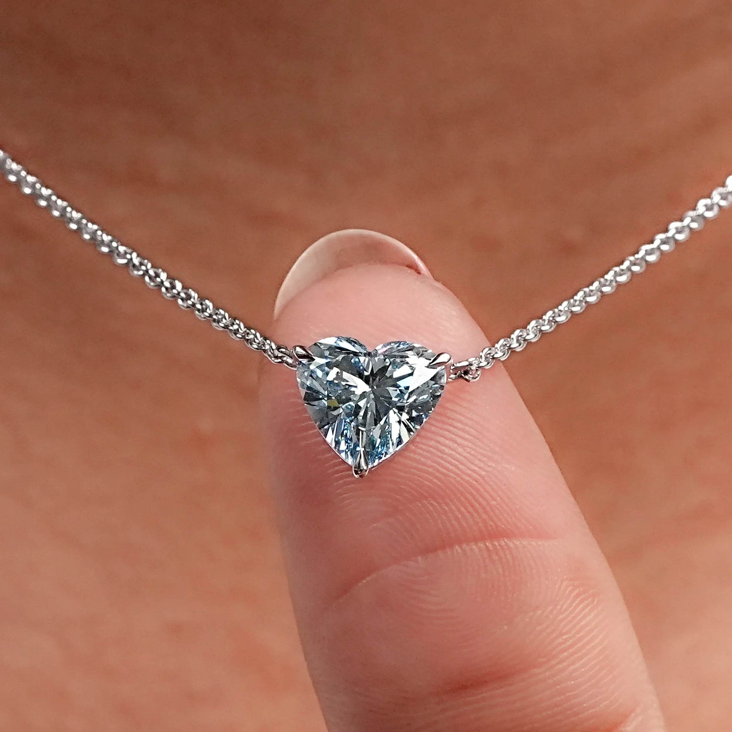 Blue Heart Cut Lab Grown Diamond Solitaire Pendant