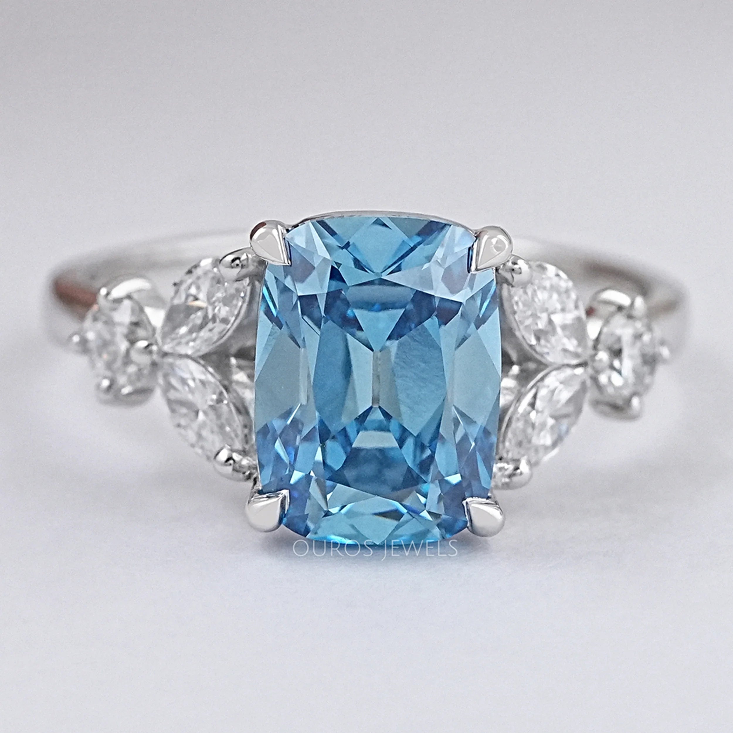 Fancy Blue Old Mine Cushion Diamond Engagement Ring