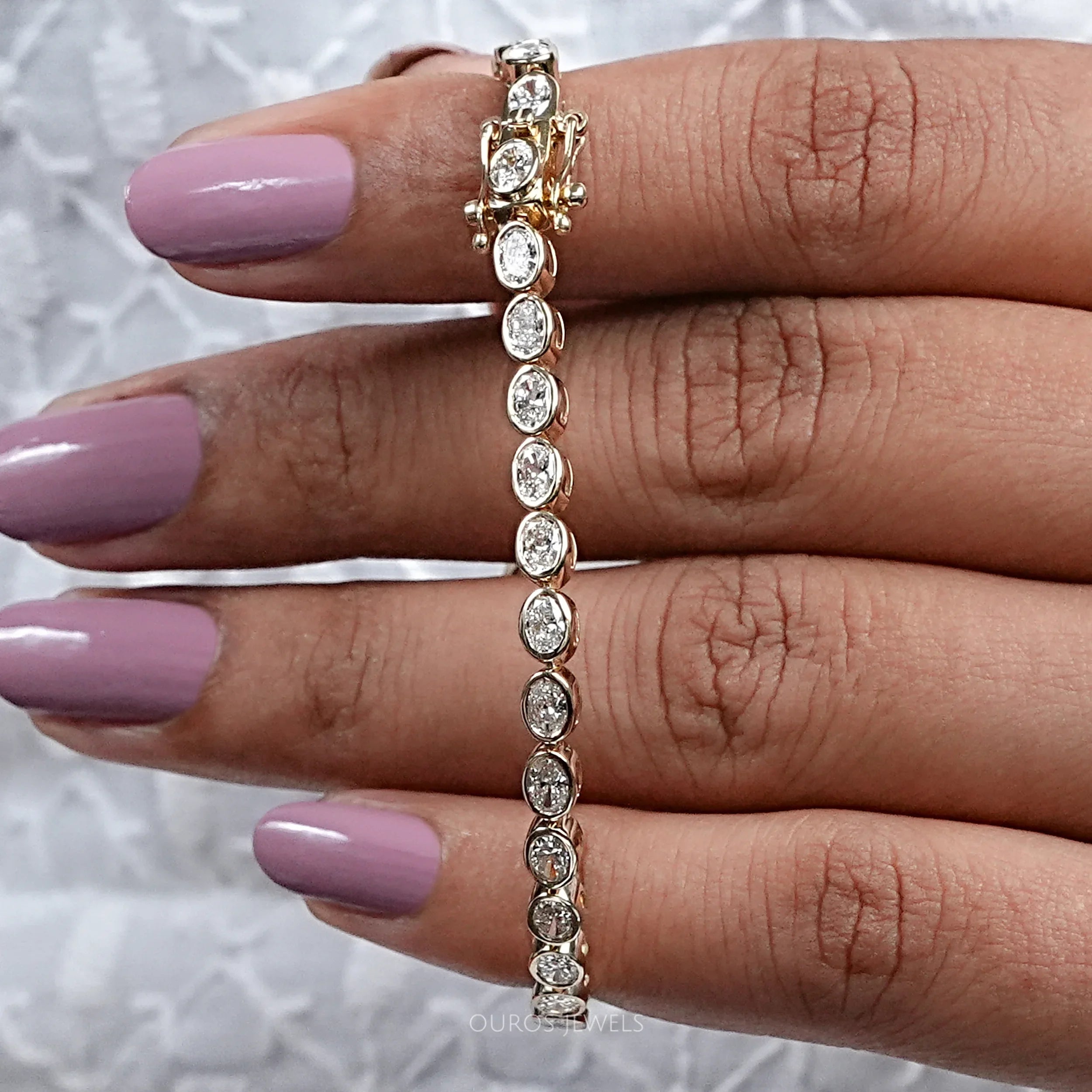 Bezel Set Oval Cut Lab Grown Diamond Tennis Bracelet