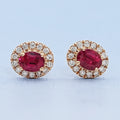 Ruby Oval Gemstone Halo Set Stud Earring
