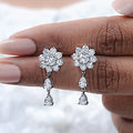 Round Diamond Halo Flower Drop Earrings