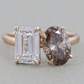 Emerald And Champagne Oval Diamond Toi et Moi Ring