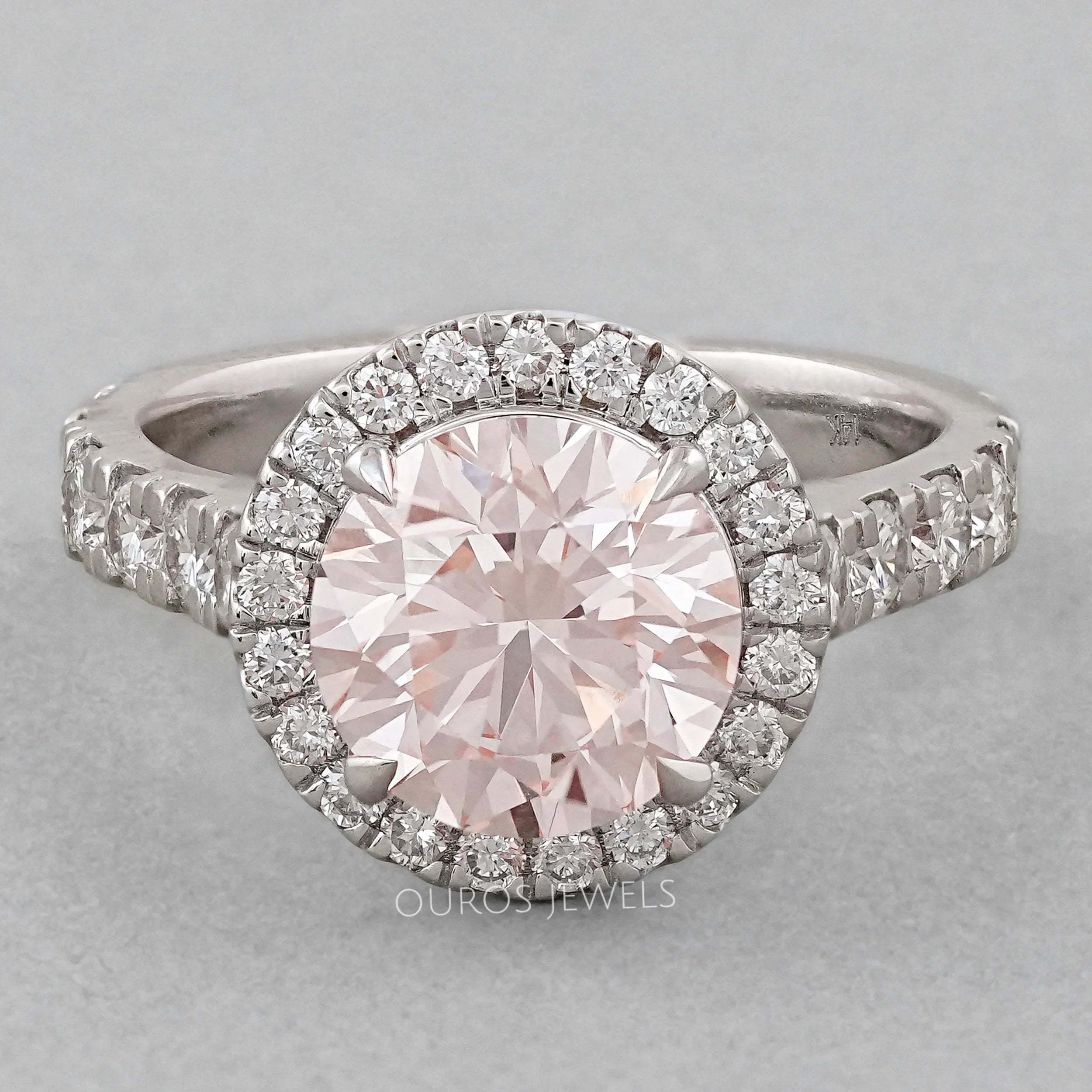 Pink Round Cut Halo With Accent Engagement Ring