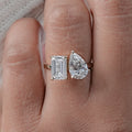 Pear And Emerald  Diamond Two Stone Ring