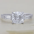 Square Old Mine Cushion Cut Lab Diamond Three Stone Ring