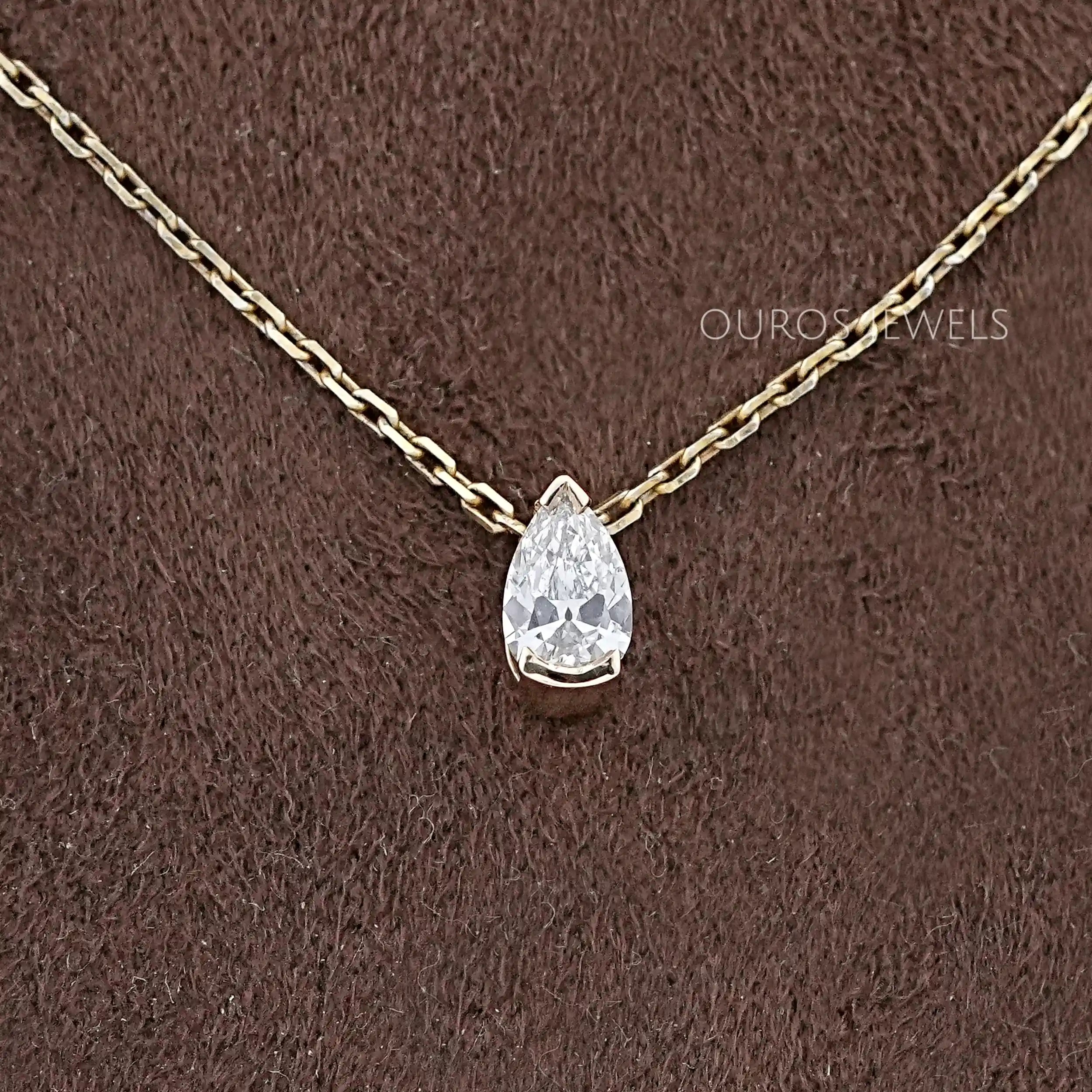 Old Mine Pear Diamond Half Bezel Solitaire Pendant