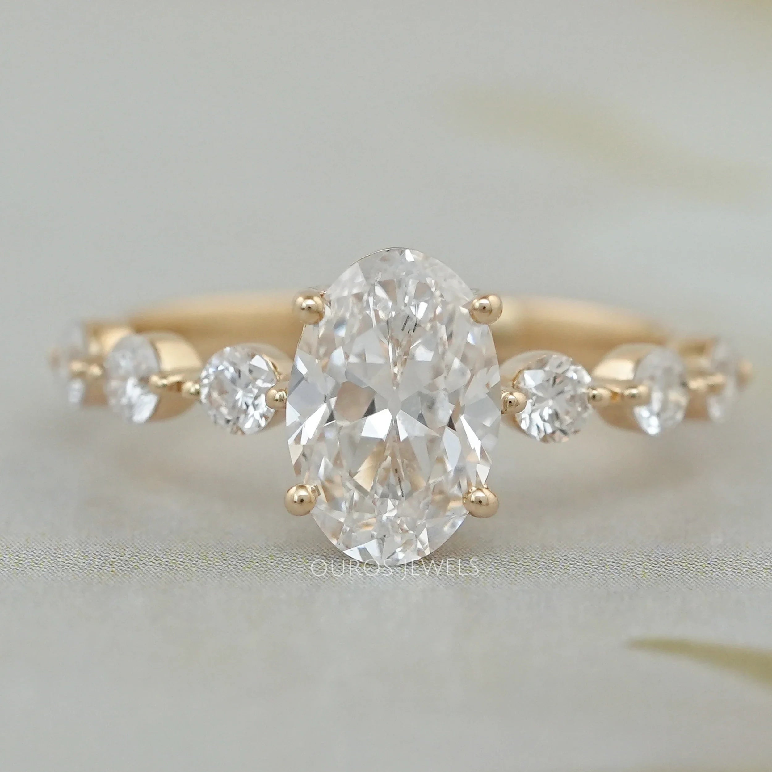 Old Mine Moval Cut Solitaire Accent Engagement Ring