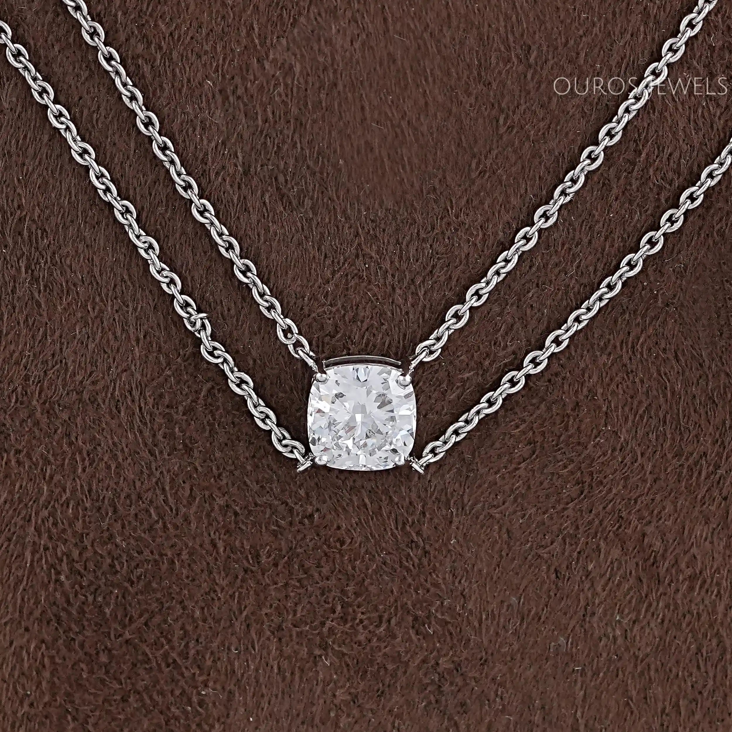 Cushion Cut Lab Diamond Dual Layer Chain Necklace for Women