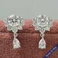 Round  Cut Half Halo Drop Earrings