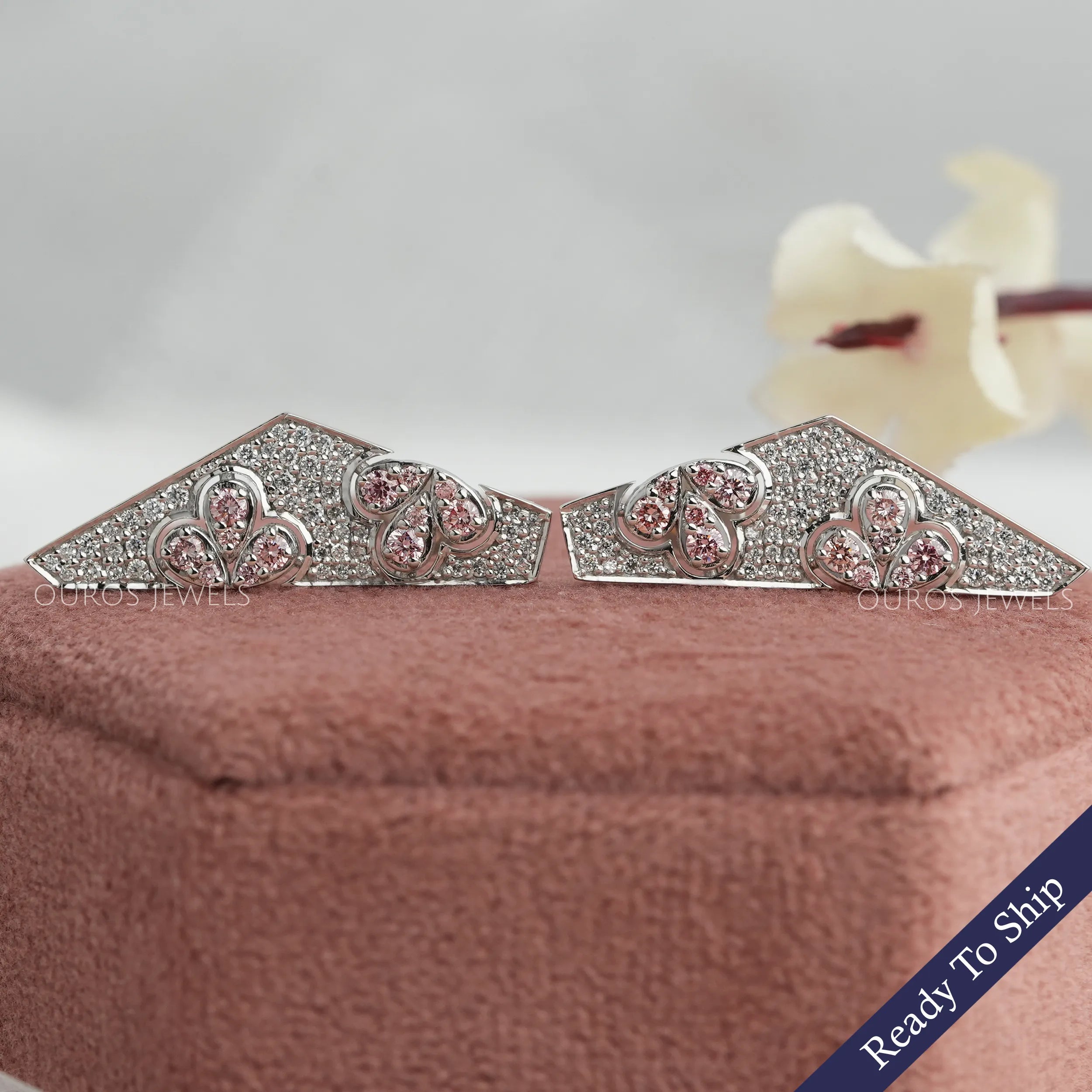 Pink Round Cut Lab Grown Diamond Screw Back Earrings