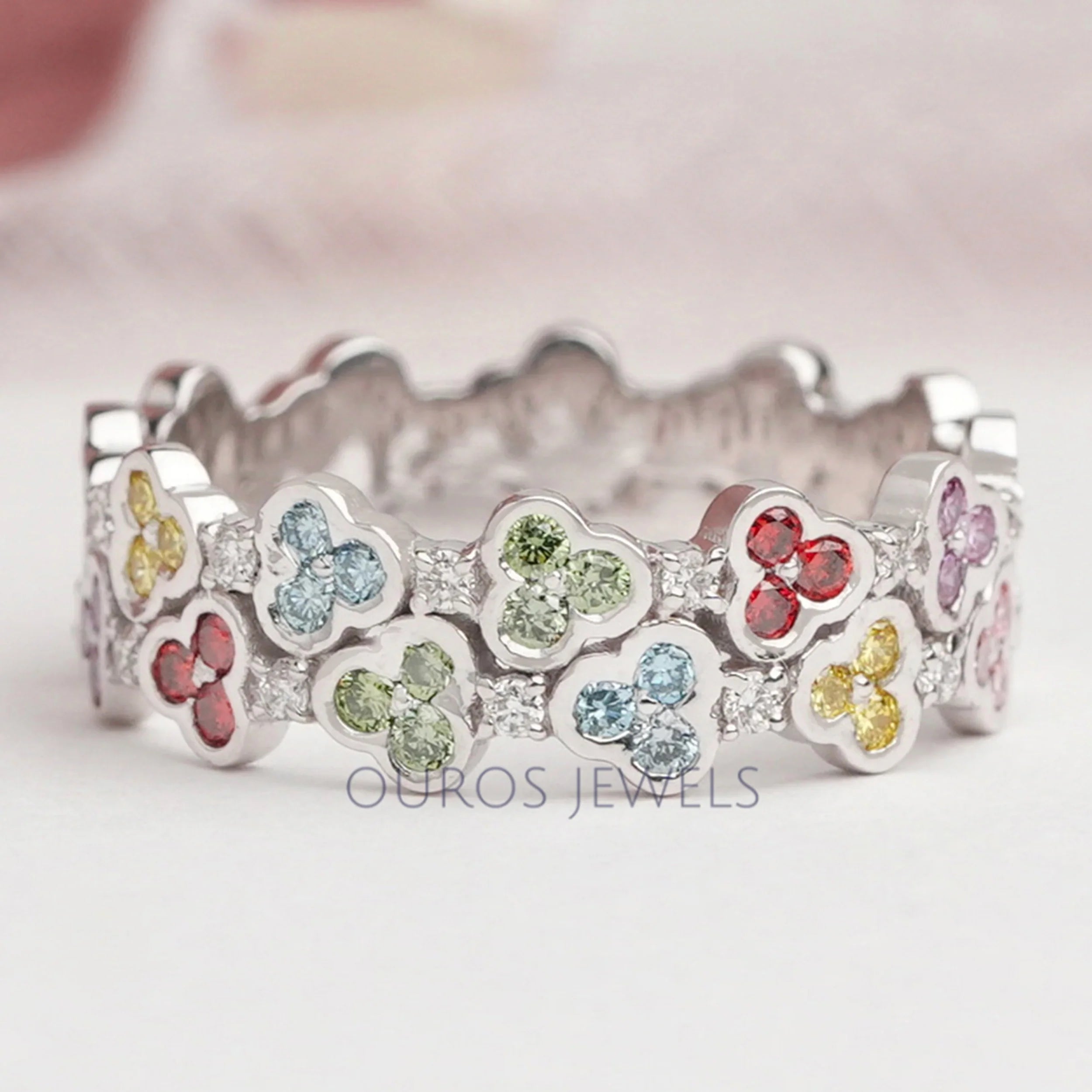 Rainbow Color Round Cut  Lab Grown Diamond Wedding Band