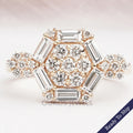 Octagon Shape Baguette Cut Halo Yellow Gold Engagement Ring