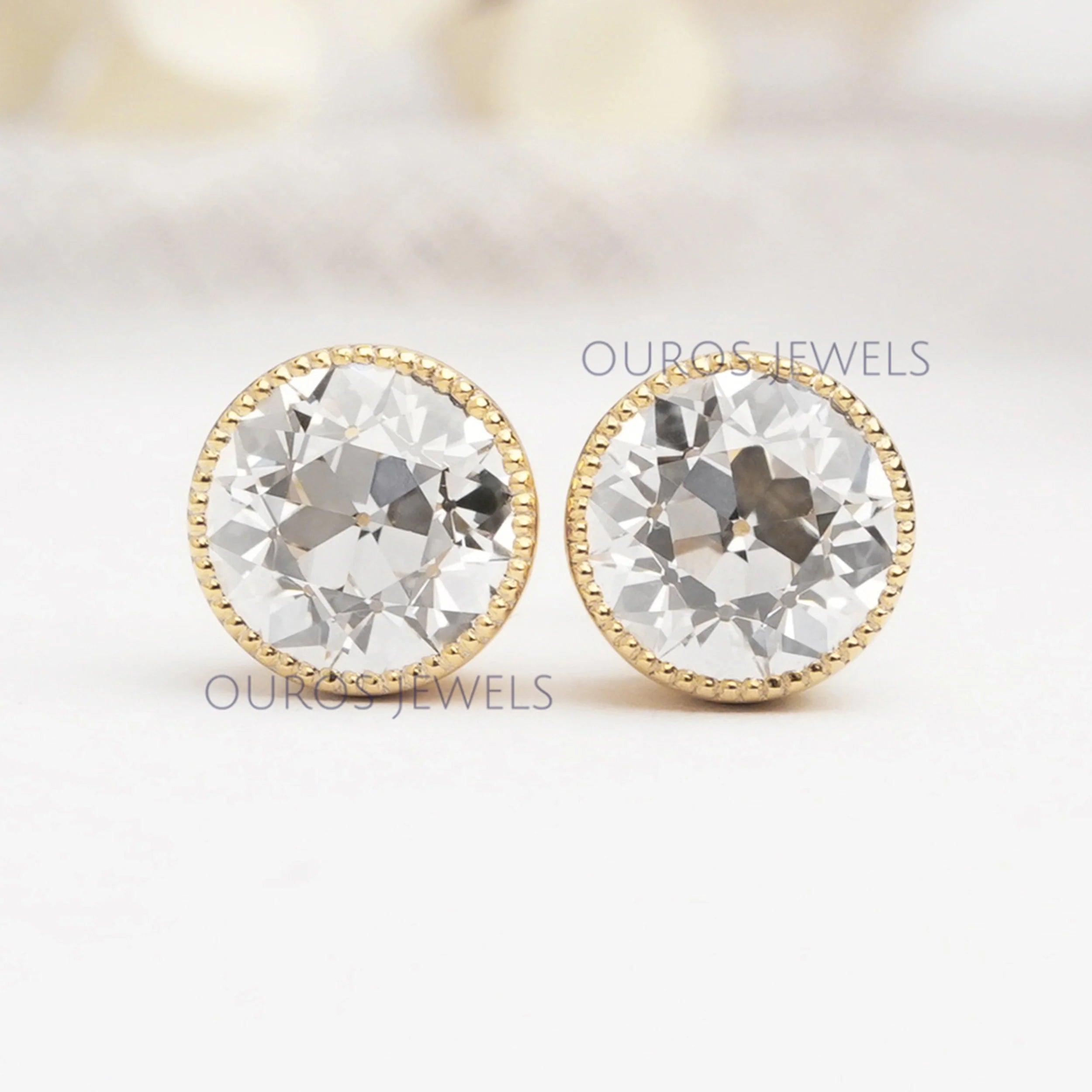 Old European Round Cut Milgrain Stud Earrings