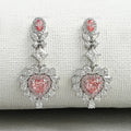 Pink Heart Cut Double Halo Drop Dangle Earrings