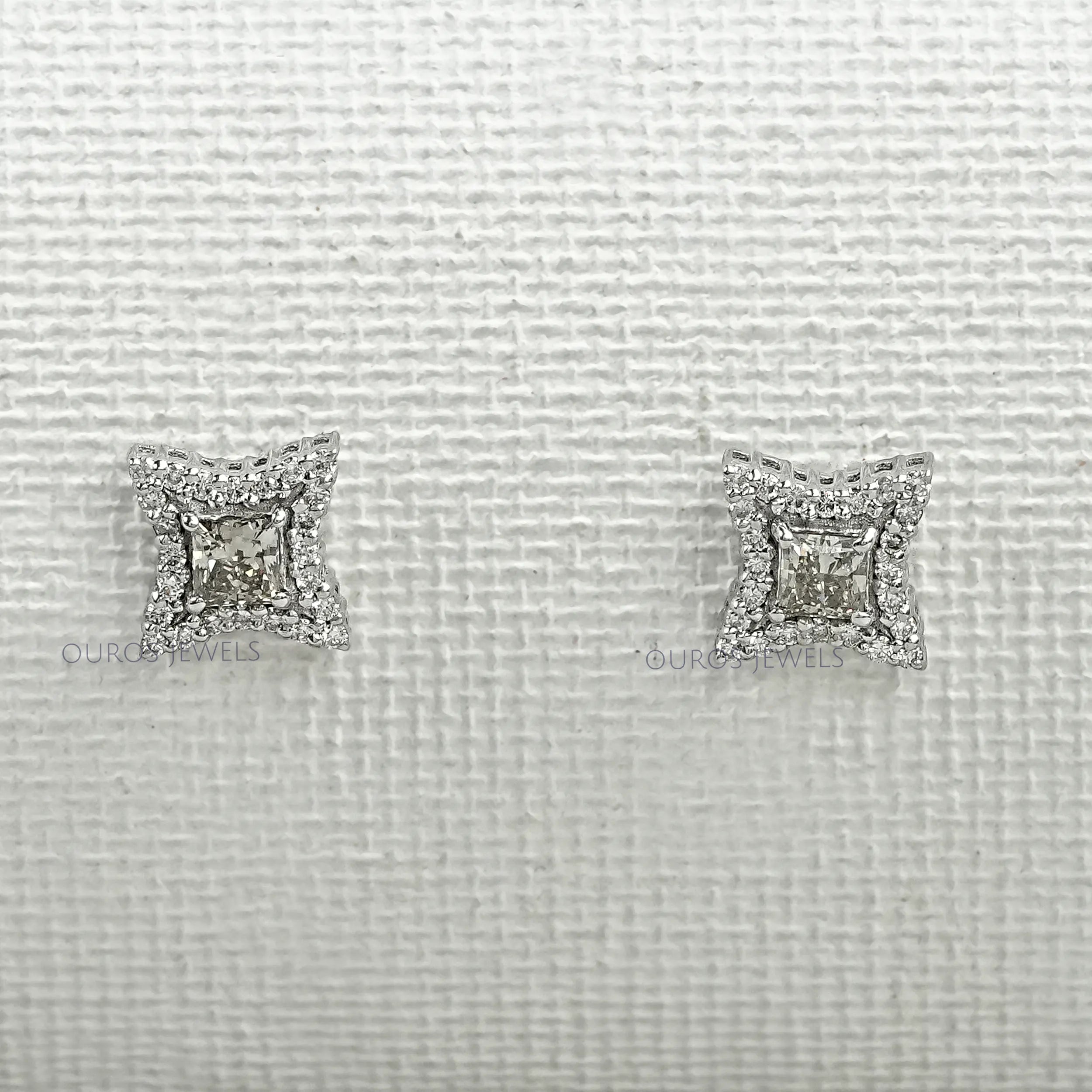 Olive Color Diamond Halo Princess Stud Earring