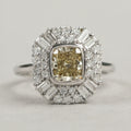Yellow Cushion Cut Bezel Set Cluster Diamond  Ring