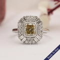 Yellow Cushion Cut Lab Diamond Bezel Set Cluster Ring