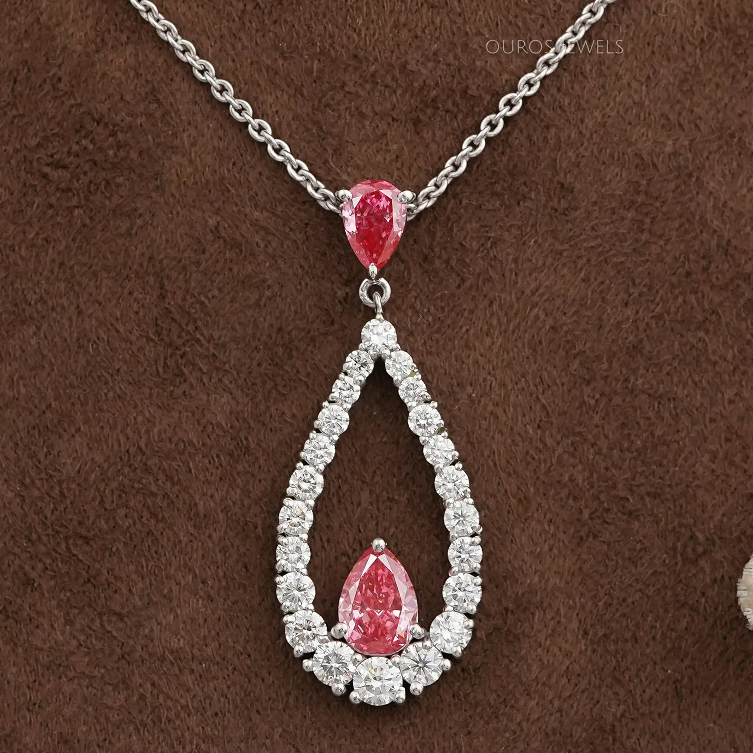 Open Pear Shape Pink Lab Diamond  Pendant