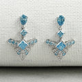 Blue Geometric Diamond Drop Earrings