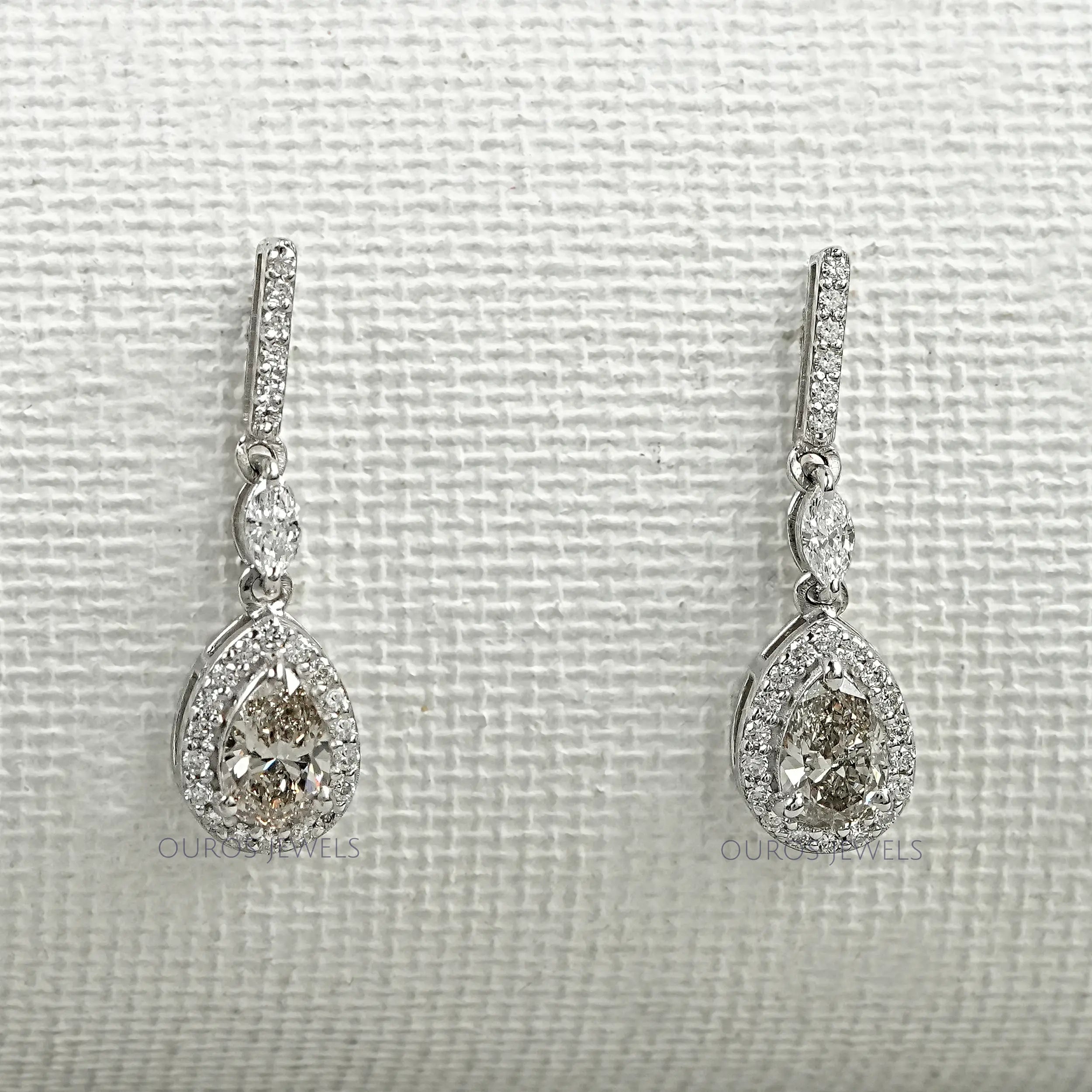 Olive Pear Shape Halo Drop Dangle Earrings