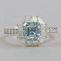 Fancy Blue Asscher Cut Halo With Accent Lab Diamond Ring