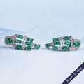 Green Emerald Halo Chandelier Dangle Earrings