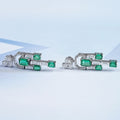 Green Emerald And Diamond Linear Drop Earrings