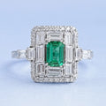 Baguette And Round Halo Diamond Gemstone Ring