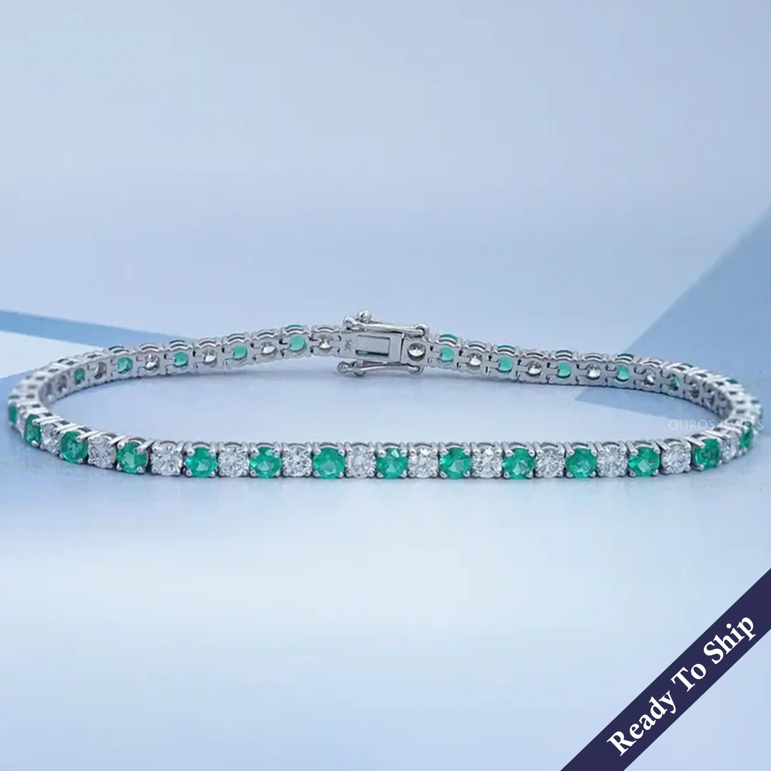 Green Round Gemstone And Lab Diamond Tennis Bracelet