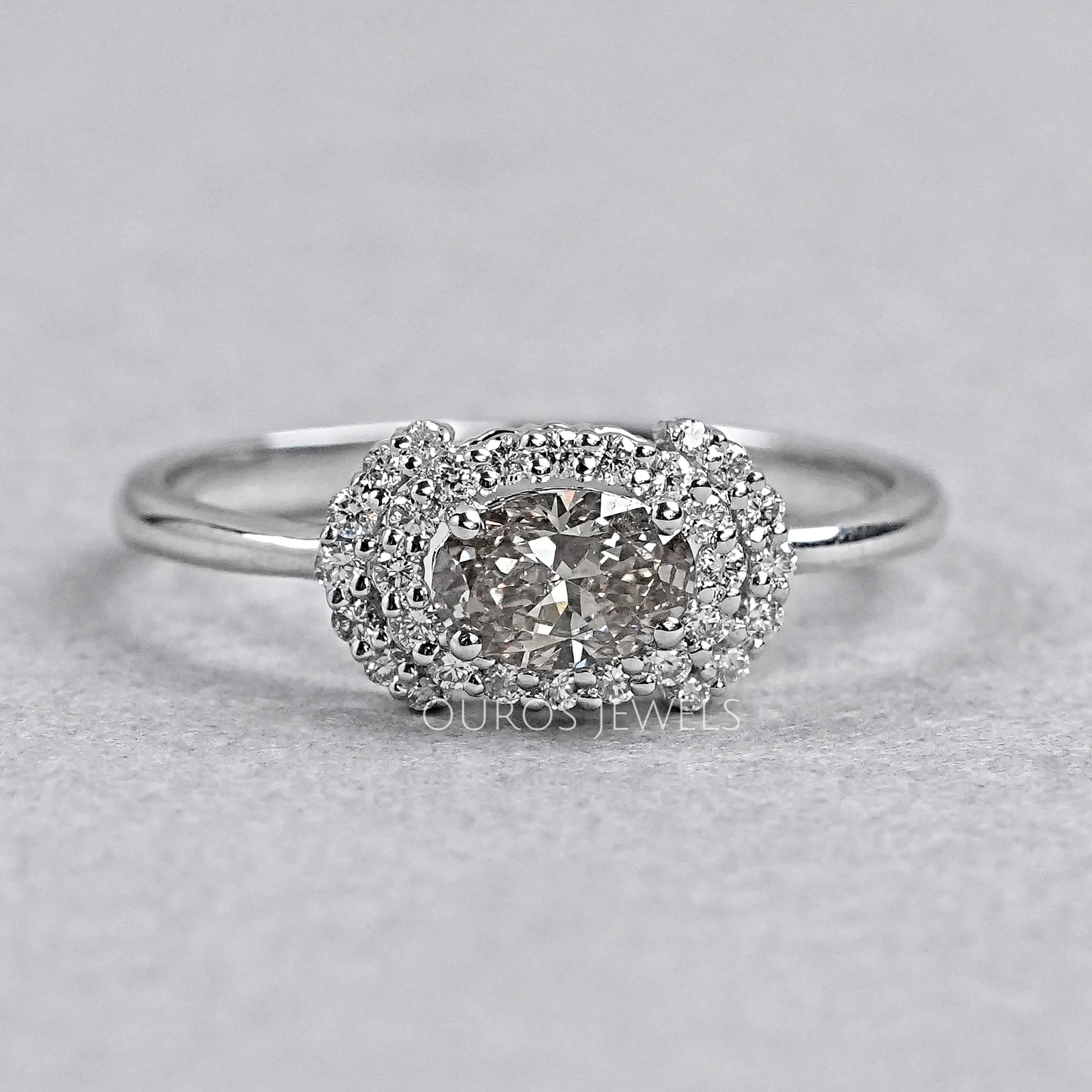 Oval Shape Olive Diamond  Halo Ring