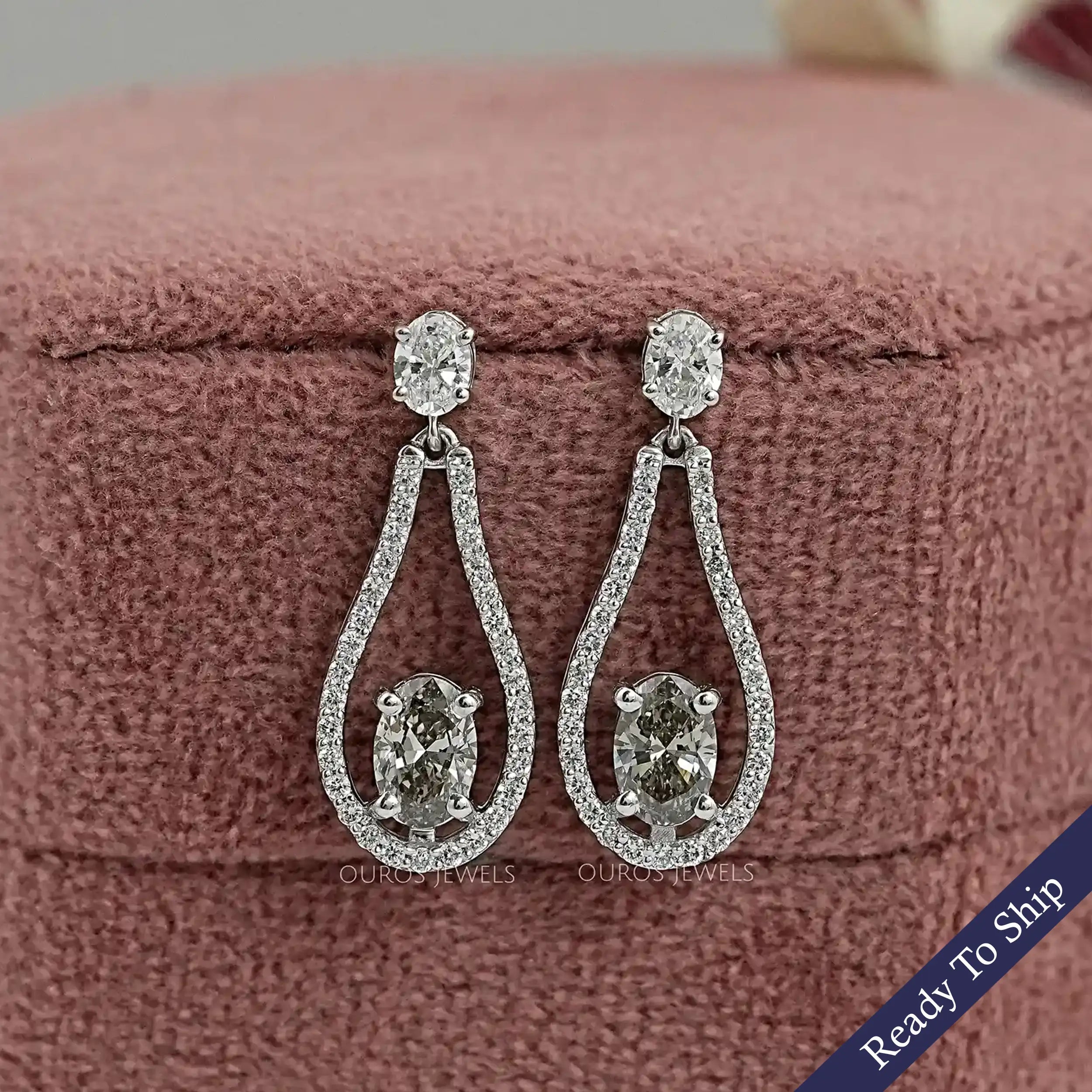 Olive Oval Diamond Layered Teardrop Dangle Earrings