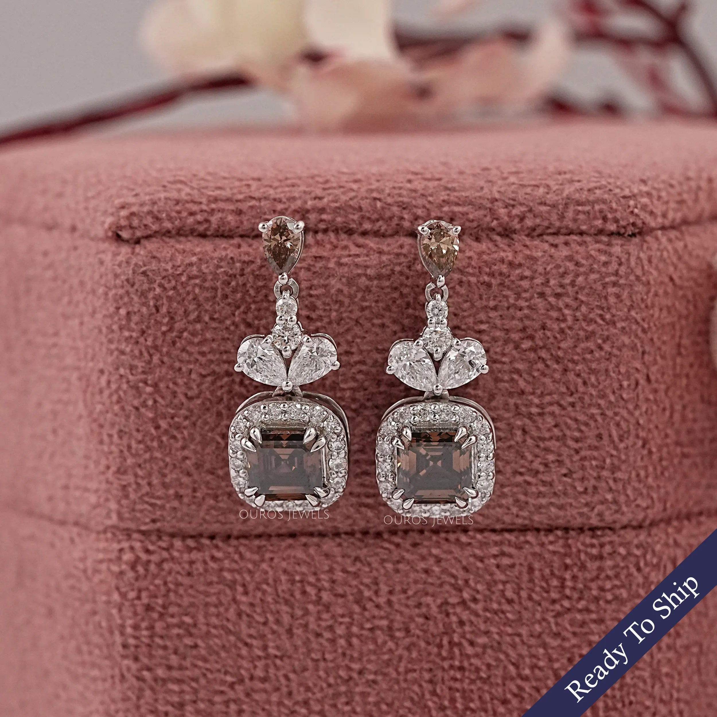 Chocolate Asscher Lab Diamond Drop Earrings