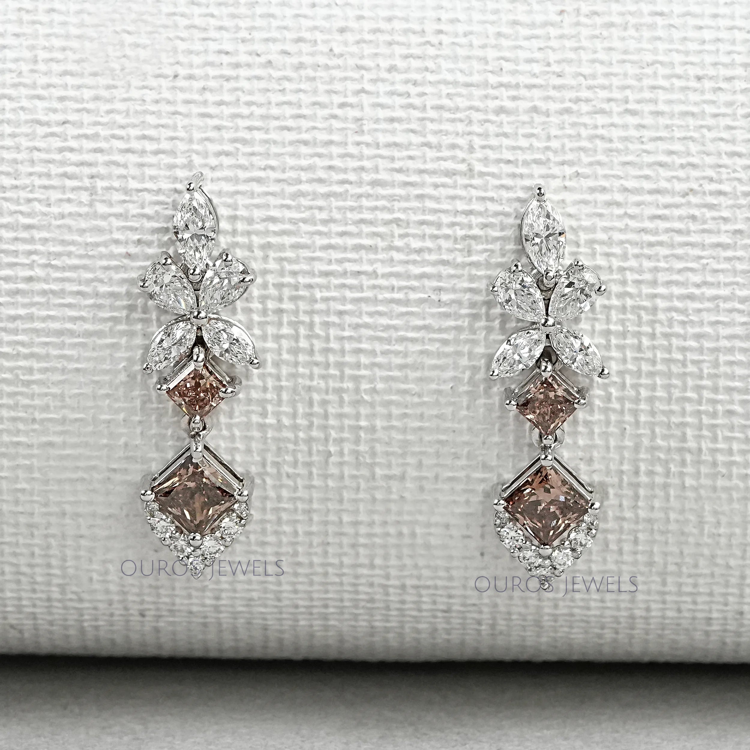 Champagne Princess Cut Drop Earrings