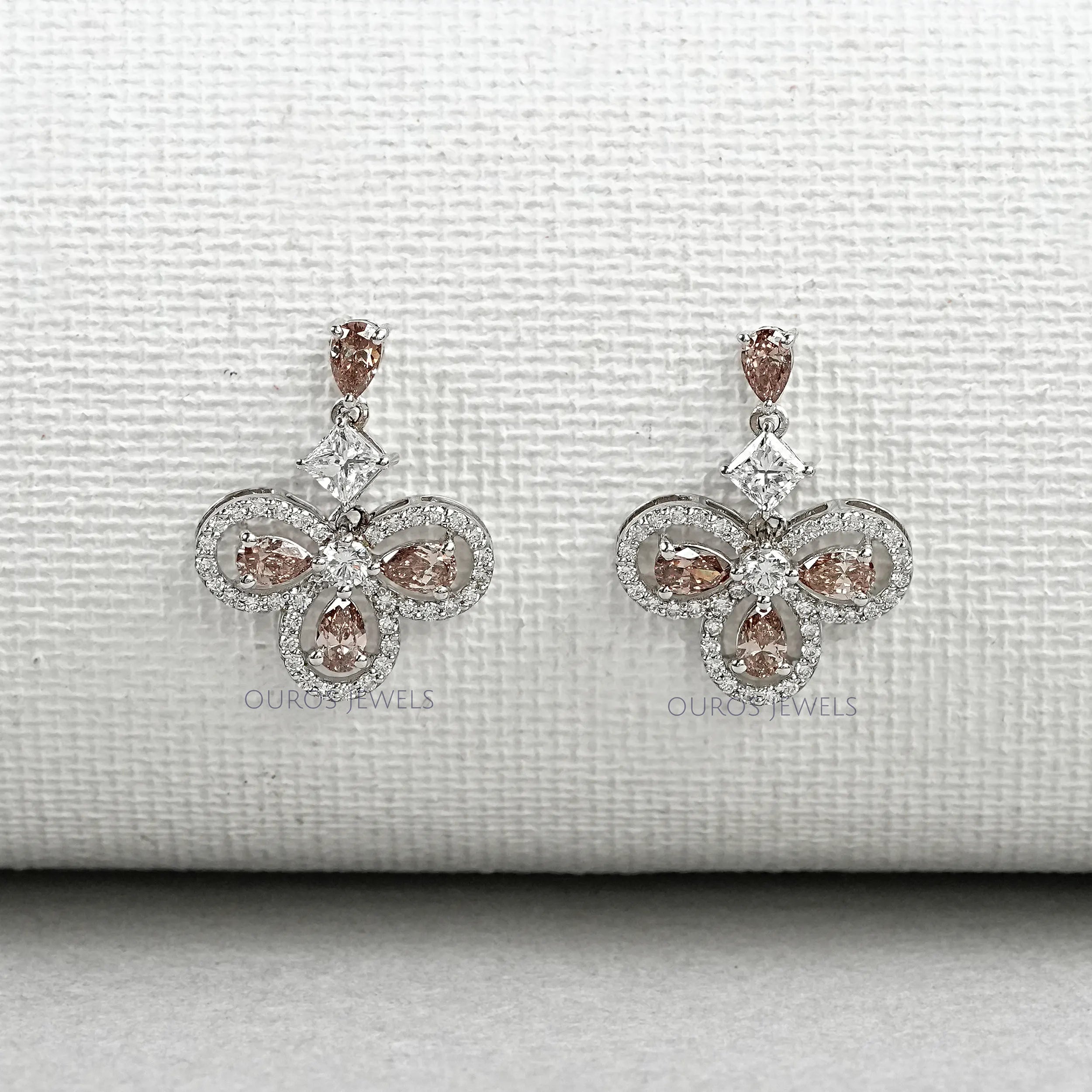 Champagne Pear Halo Dangle Earrings