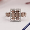 Fancy Brown Baguette Cut Lab Diamond Cluster Set Halo Ring