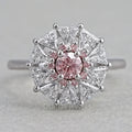 Pink Round Cut Halo Triangle Engagement Ring