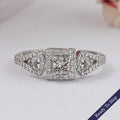 Olive Princess Cut Lab Diamond Three Stone Halo Ring