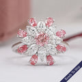 Pink Round Diamond Floral Style Cluster Ring