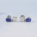 Pear Sapphire And  Princess Diamond Two Stone Earrings