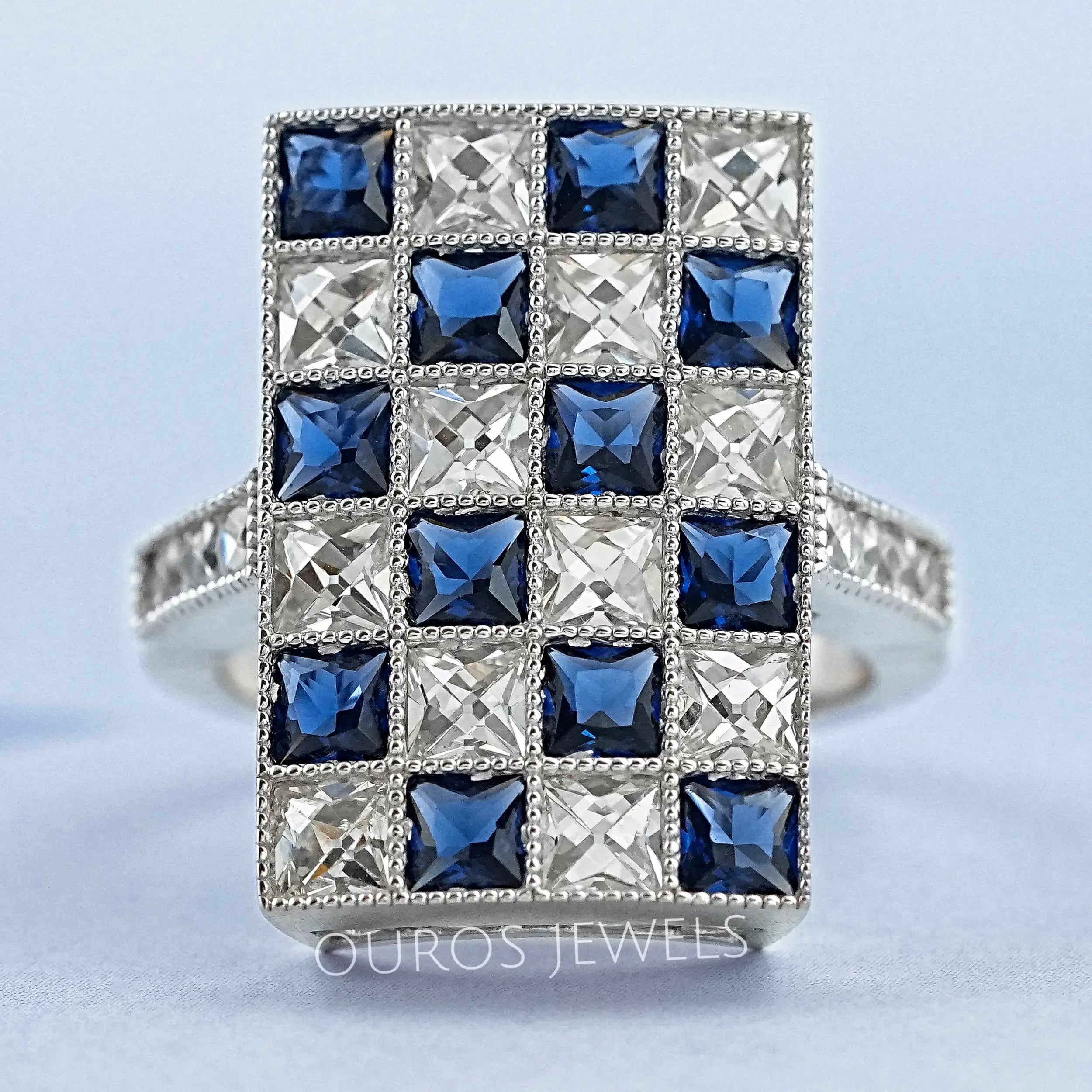 Sapphire And  French Cut Lab Diamond Vintage Ring