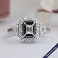 Black Emerald Diamond Three Stone Engagement Ring